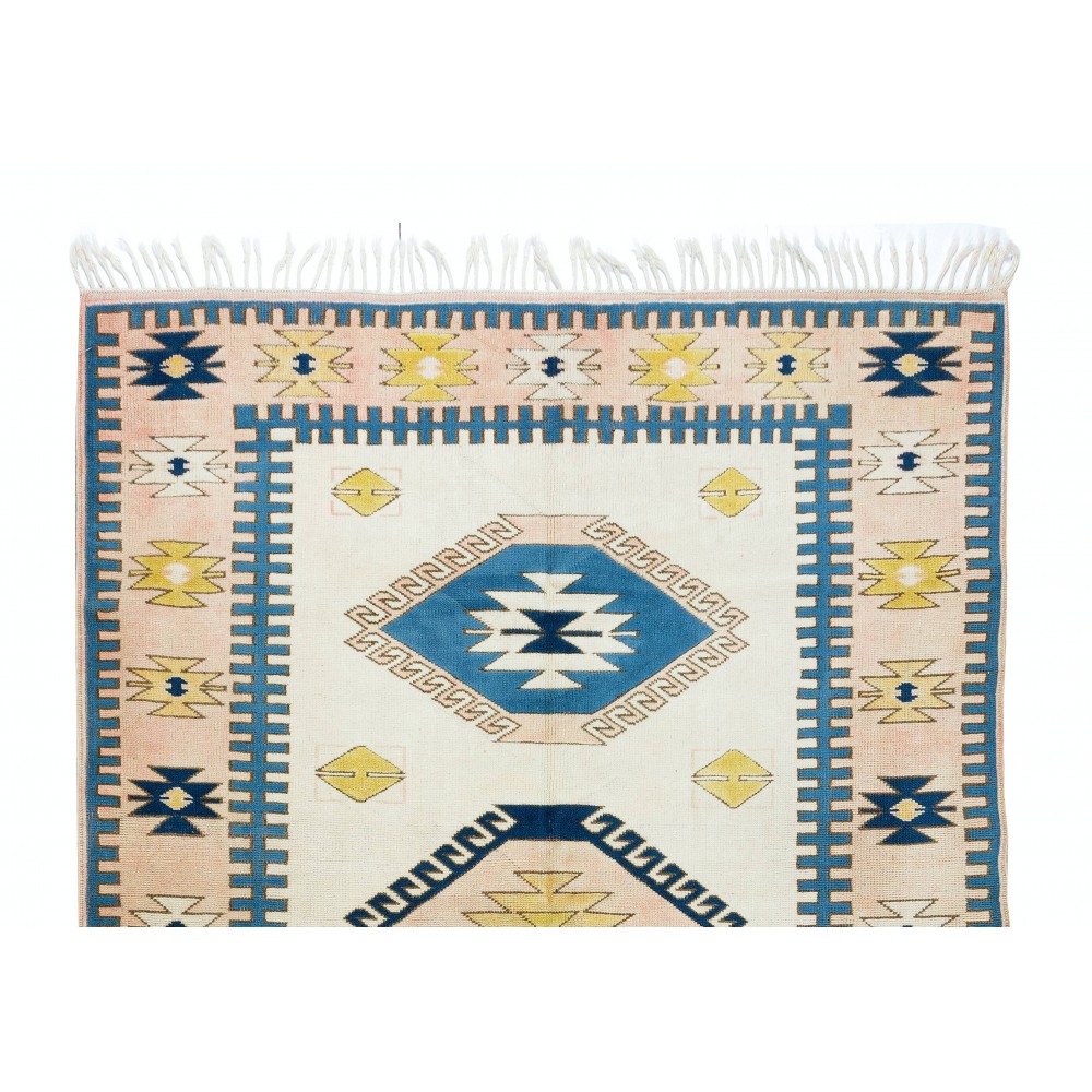 Hand-Knotted Rug from Turkey with Triple Medallion Design, 100% Wool