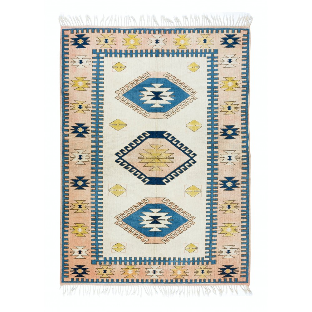 Hand-Knotted Rug from Turkey with Triple Medallion Design, 100% Wool