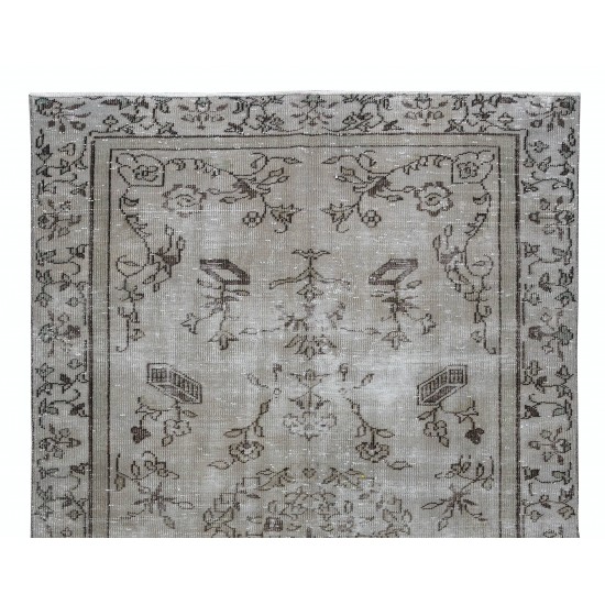 Floral Pattern Vintage Turkish Area Rug Over-Dyed in Gray, Hand-Knotted Modern Carpet Floral Pattern Vintage Turkish Area Rug Over-Dyed in Gray, Hand-Knotted Modern Carpet