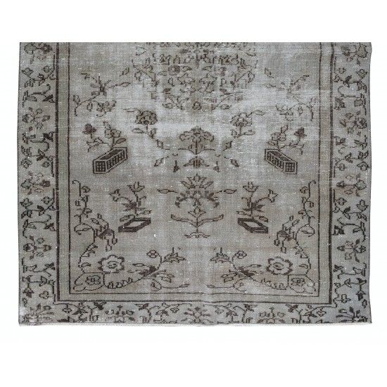 Floral Pattern Vintage Turkish Area Rug Over-Dyed in Gray, Hand-Knotted Modern Carpet Floral Pattern Vintage Turkish Area Rug Over-Dyed in Gray, Hand-Knotted Modern Carpet