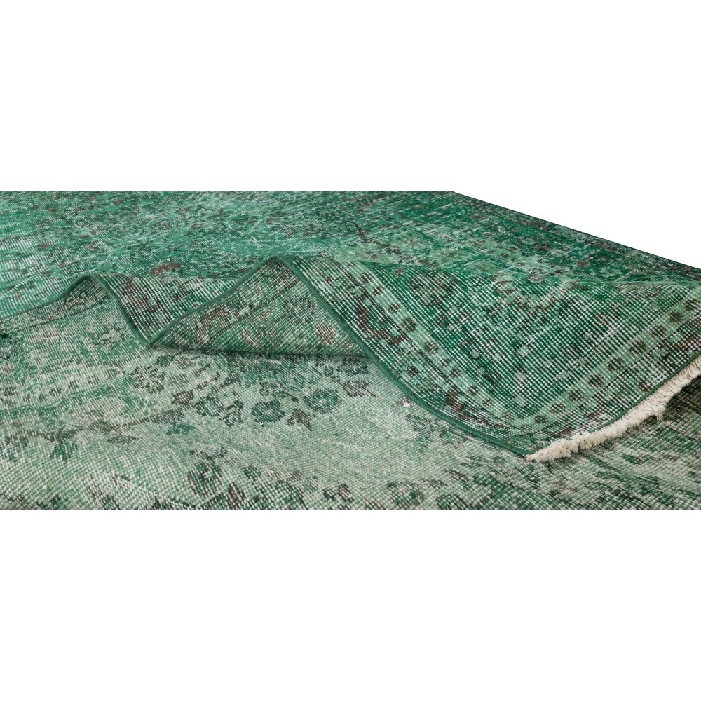 Vintage Handmade Turkish Rug Re-Dyed in Green, Great 4 Modern Interiors