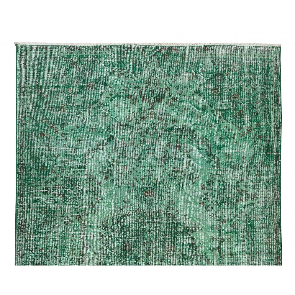 Vintage Handmade Turkish Rug Re-Dyed in Green, Great 4 Modern Interiors