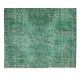 Vintage Handmade Turkish Rug Re-Dyed in Green, Great 4 Modern Interiors