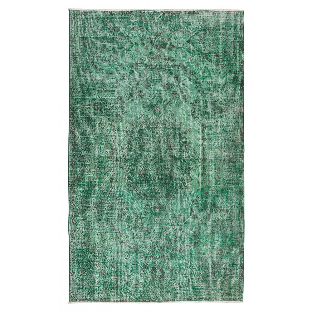 Vintage Handmade Turkish Rug Re-Dyed in Green, Great 4 Modern Interiors