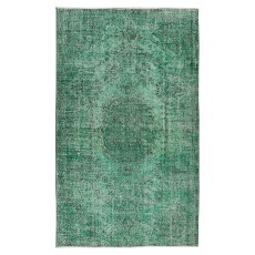 Vintage Handmade Turkish Rug Re-Dyed in Green, Great 4 Modern Interiors