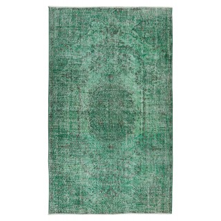 Vintage Handmade Turkish Rug Re-Dyed in Green, Great 4 Modern Interiors