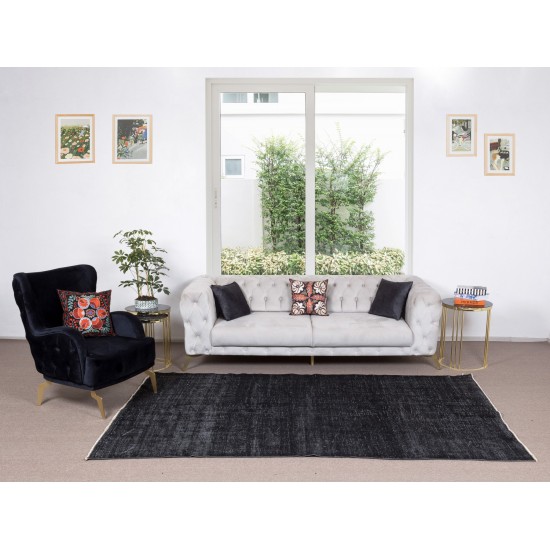 Vintage Turkish Handmade Area Rug Over-Dyed in Black for Modern Interiors