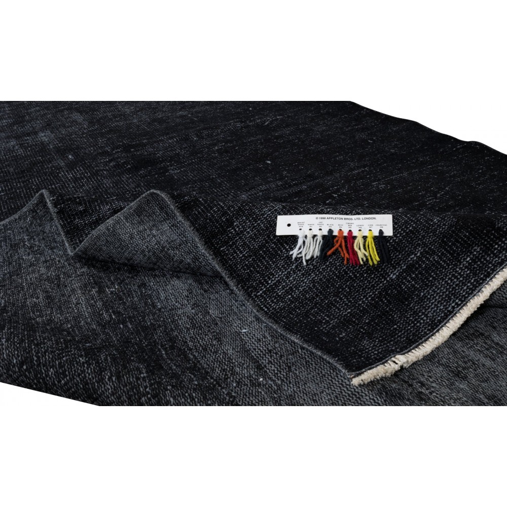 Vintage Turkish Handmade Area Rug Over-Dyed in Black for Modern Interiors