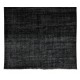 Authentic Turkish Wool Area Rug Over-Dyed Black Color, Hand-Knotted Vintage Carpet