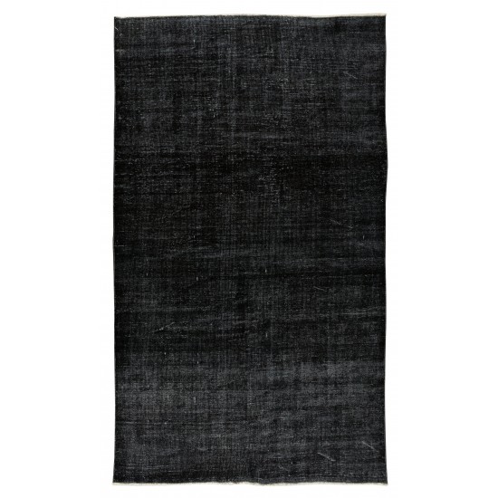 Vintage Turkish Handmade Area Rug Over-Dyed in Black for Modern Interiors