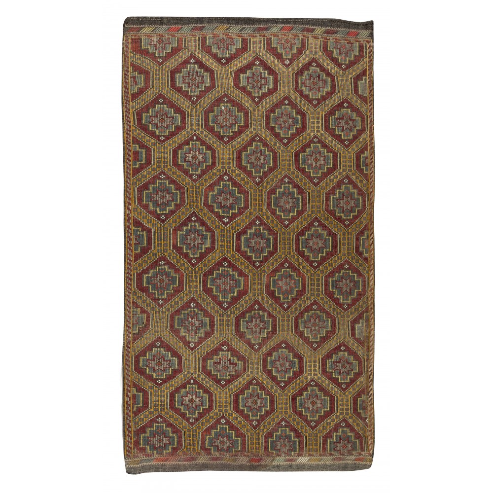 Unique Vintage Anatolian Jijim Kilim Rug, Hand-Woven Carpet Made of Wool