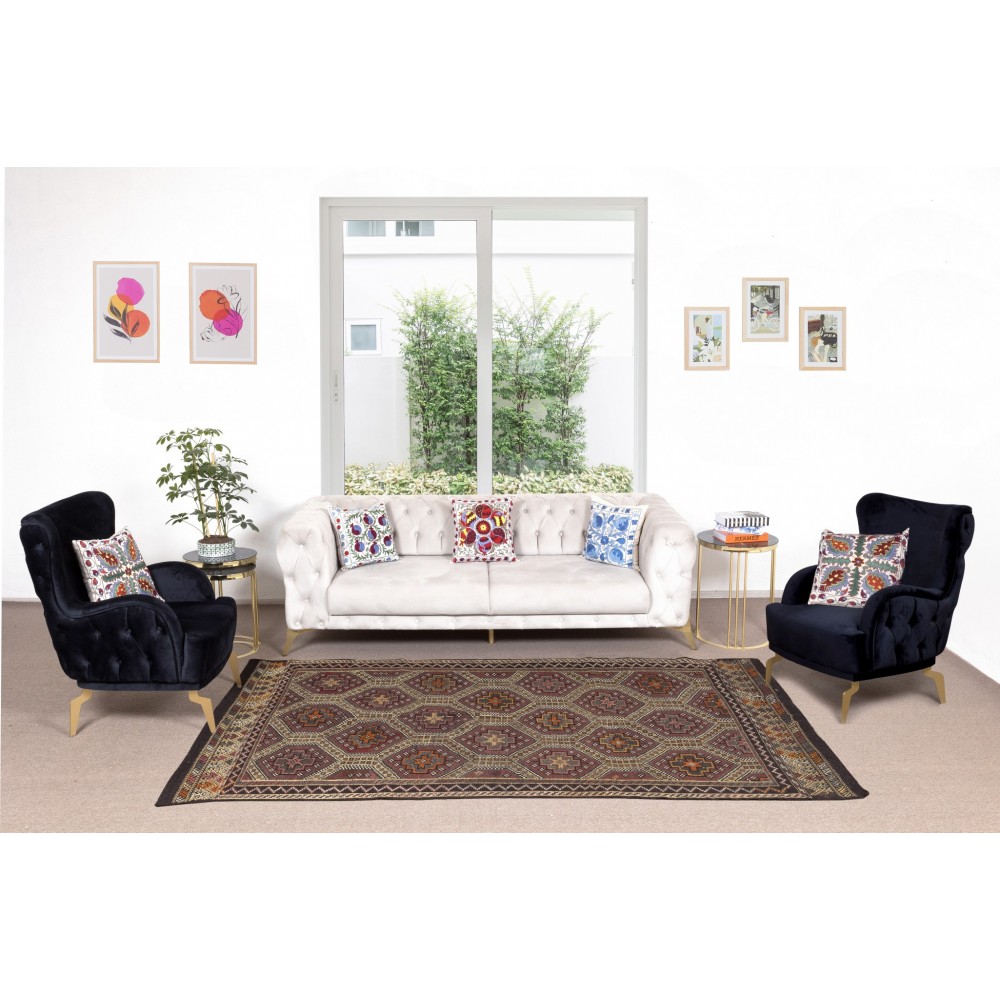 Vintage Turkish Jajim Kilim Rug, One of a Kind Hand-Woven Carpet Made of Wool