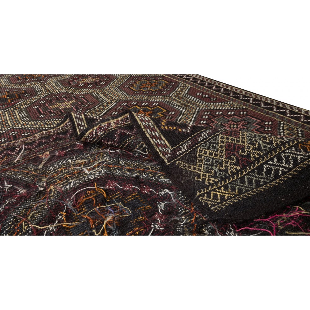 Vintage Turkish Jajim Kilim Rug, One of a Kind Hand-Woven Carpet Made of Wool