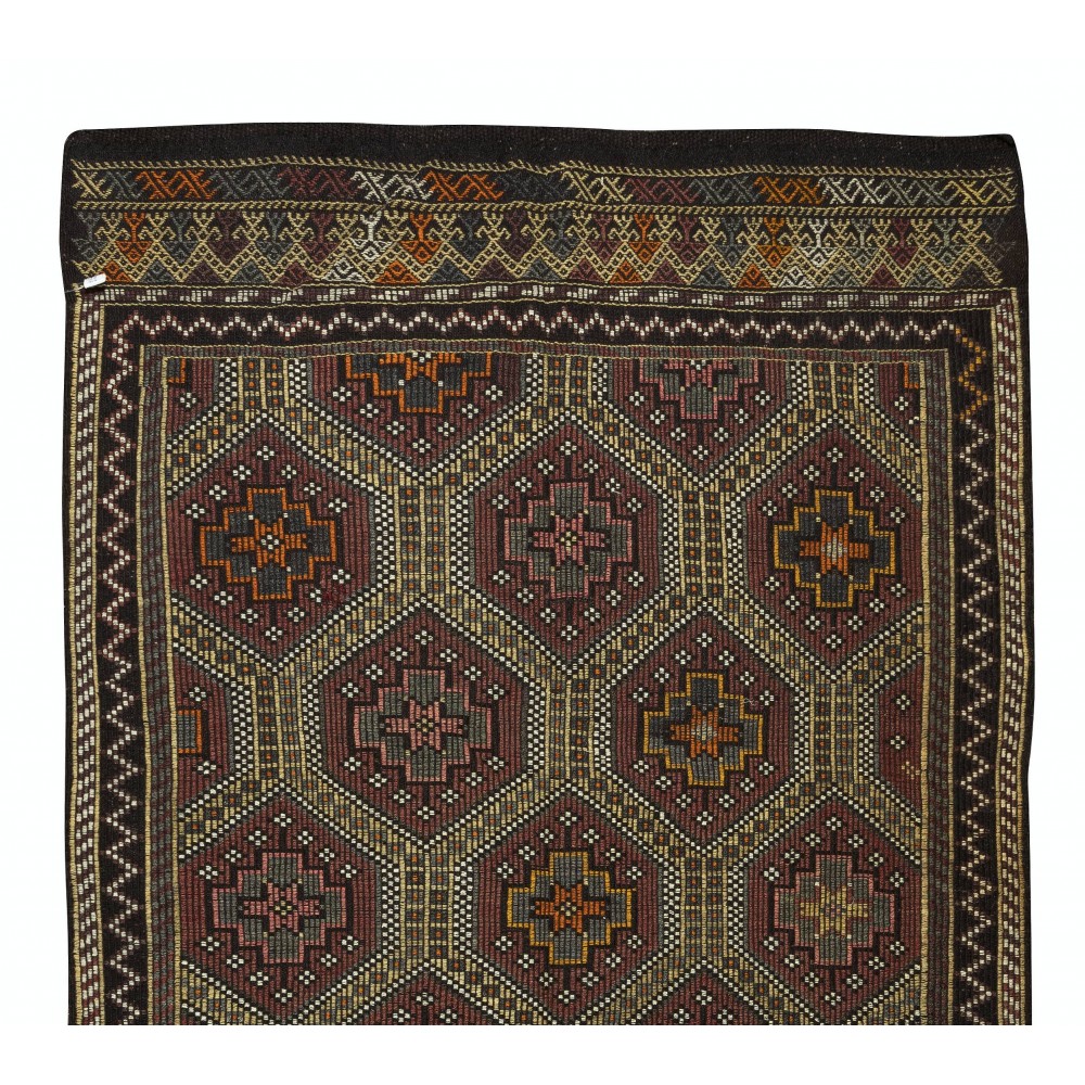 Vintage Turkish Jajim Kilim Rug, One of a Kind Hand-Woven Carpet Made of Wool