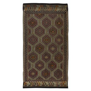 Vintage Turkish Jajim Kilim Rug, One of a Kind Hand-Woven Carpet Made of Wool