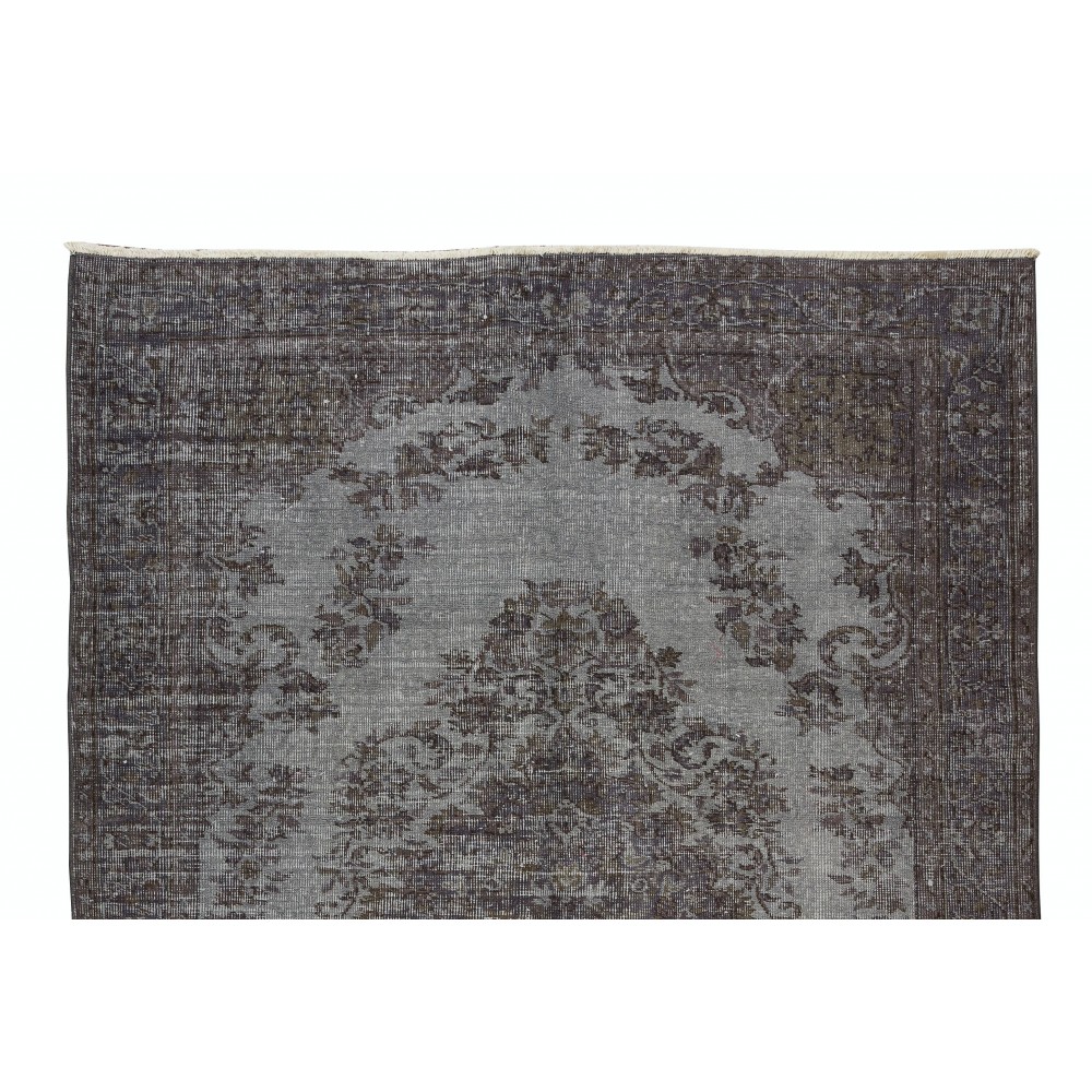 Medallion Design Vintage Turkish Area Rug Over-Dyed in Gray, Hand-Knotted Modern Carpet