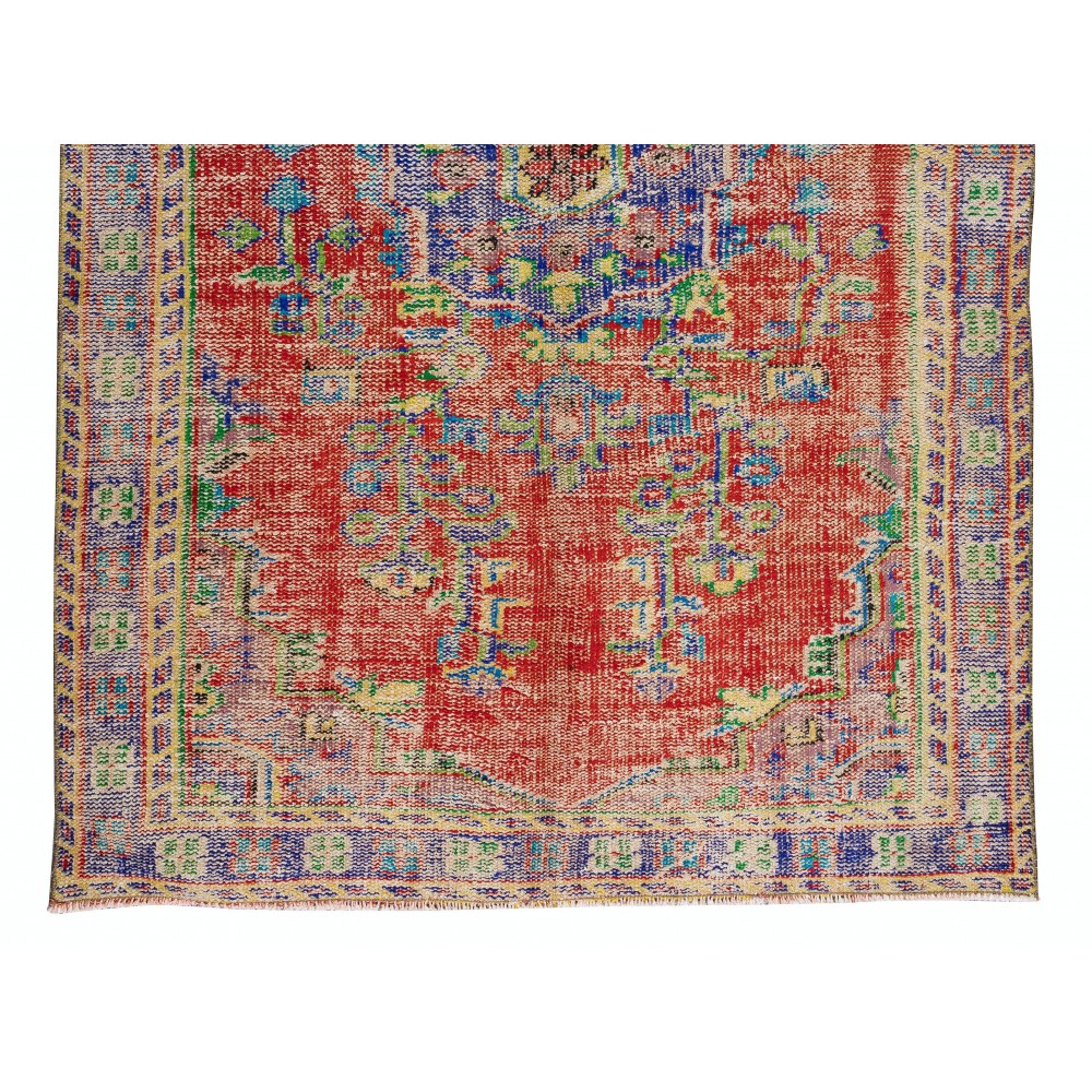 Vintage Hand Knotted Turkish Rug with Medallion Design