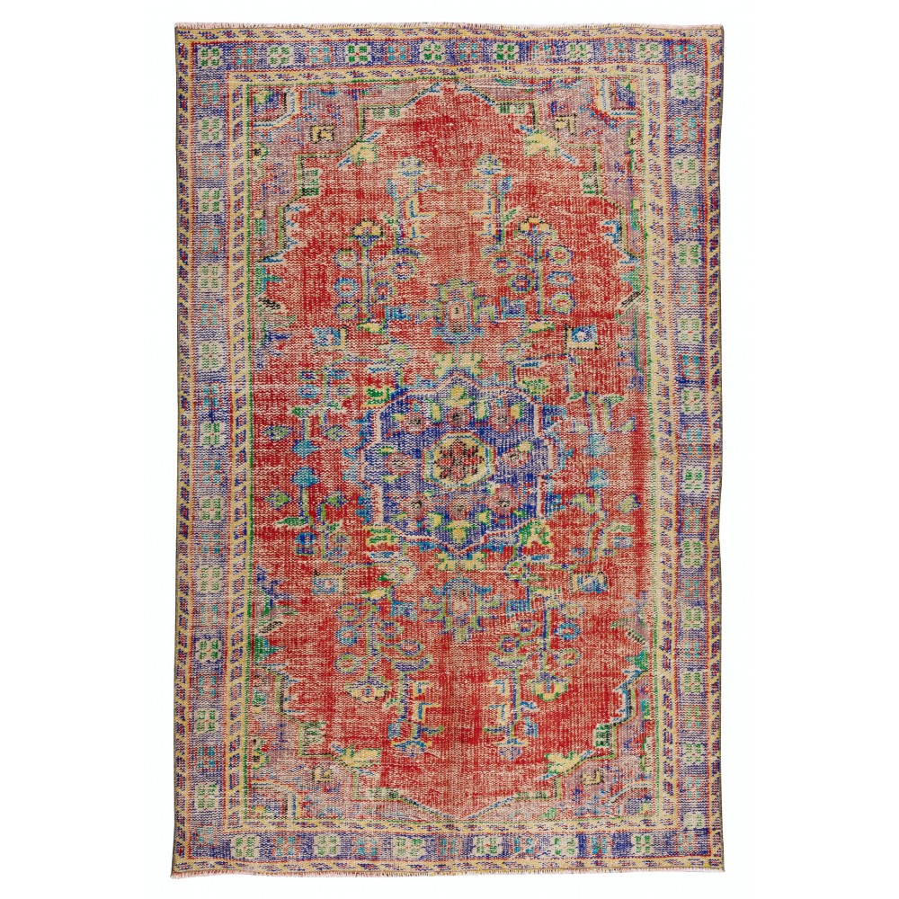 Vintage Hand Knotted Turkish Rug with Medallion Design
