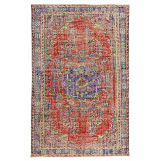 Vintage Hand Knotted Turkish Rug with Medallion Design