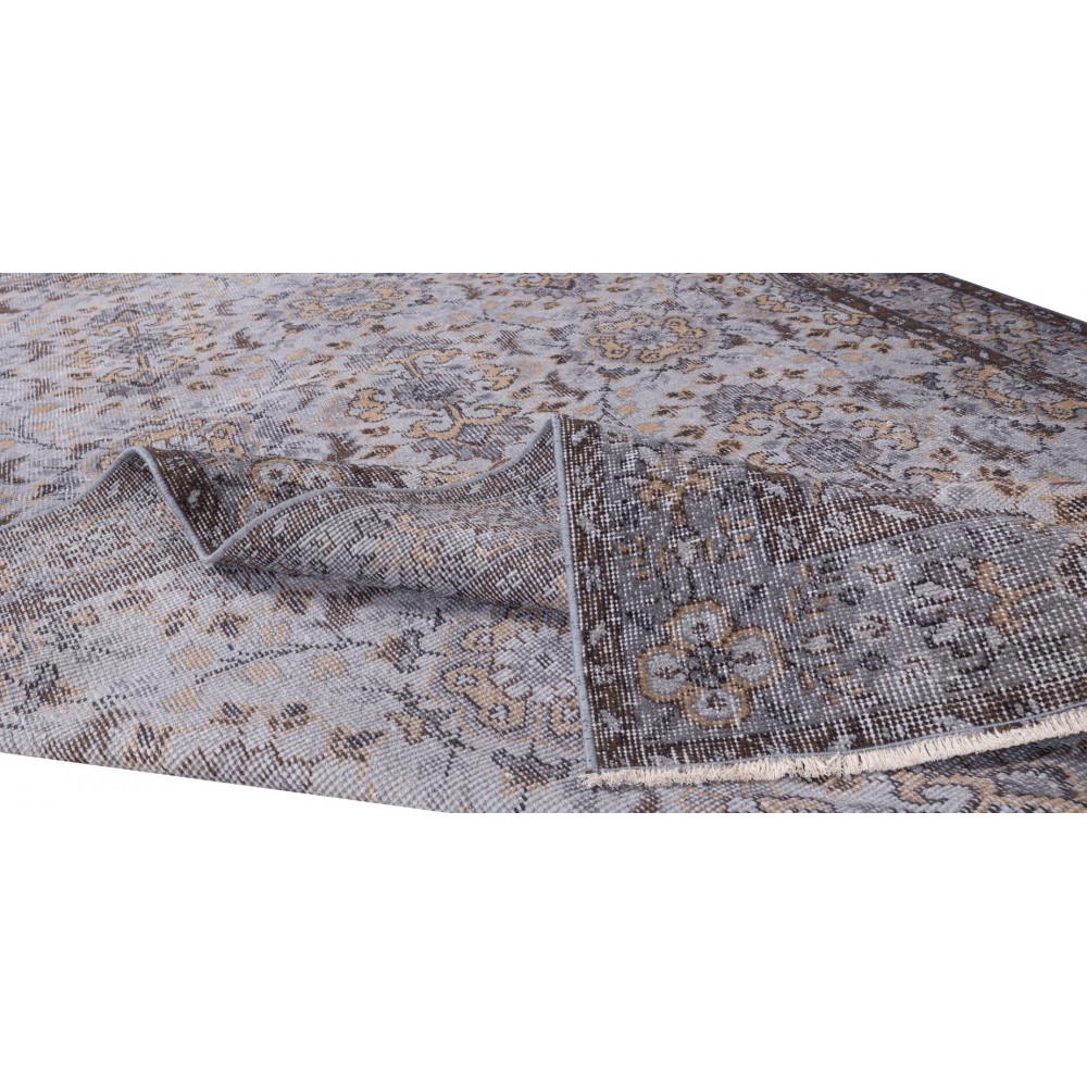 Home Decor Floral Pattern Vintage Turkish Area Rug in Gray, Hand-Knotted Modern Carpet