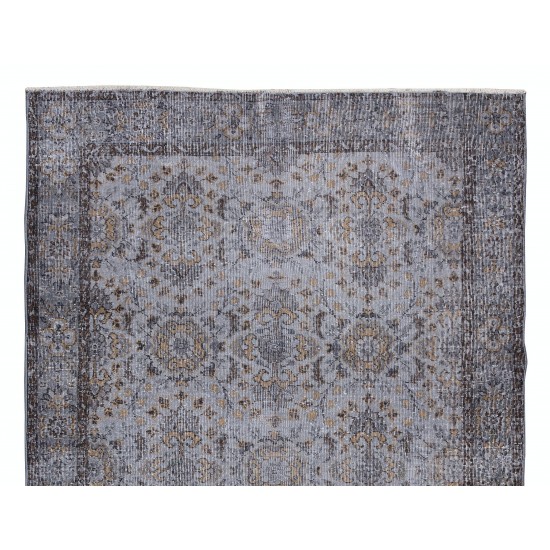 Home Decor Floral Pattern Vintage Turkish Area Rug in Gray, Hand-Knotted Modern Carpet