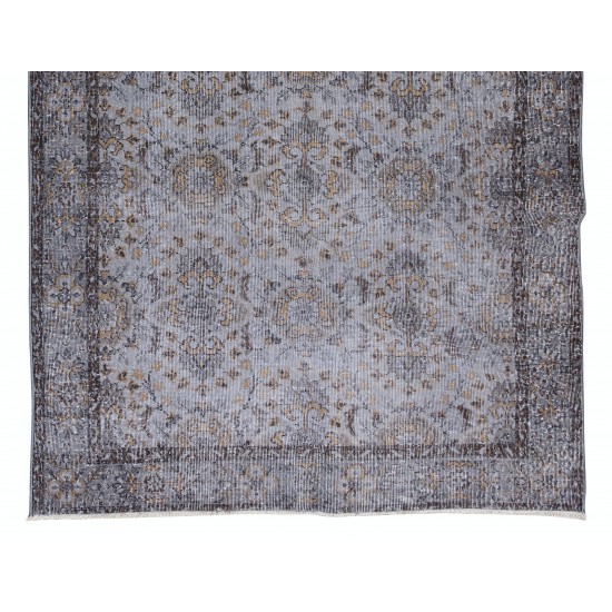 Home Decor Floral Pattern Vintage Turkish Area Rug in Gray, Hand-Knotted Modern Carpet