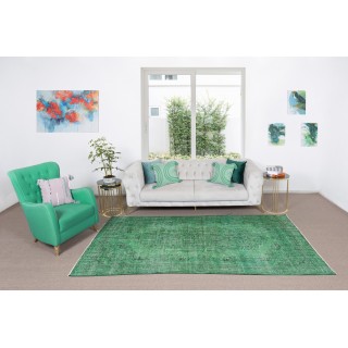 Vintage Handmade Turkish Rug Re-Dyed in Green, Great 4 Modern Interiors Vintage Handmade Turkish Rug Re-Dyed in Green, Great 4 Modern Interiors