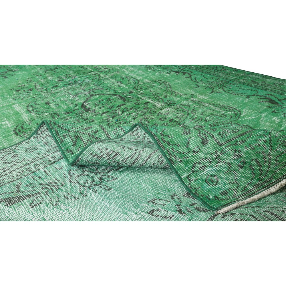 Vintage Handmade Turkish Rug Re-Dyed in Green, Great 4 Modern Interiors