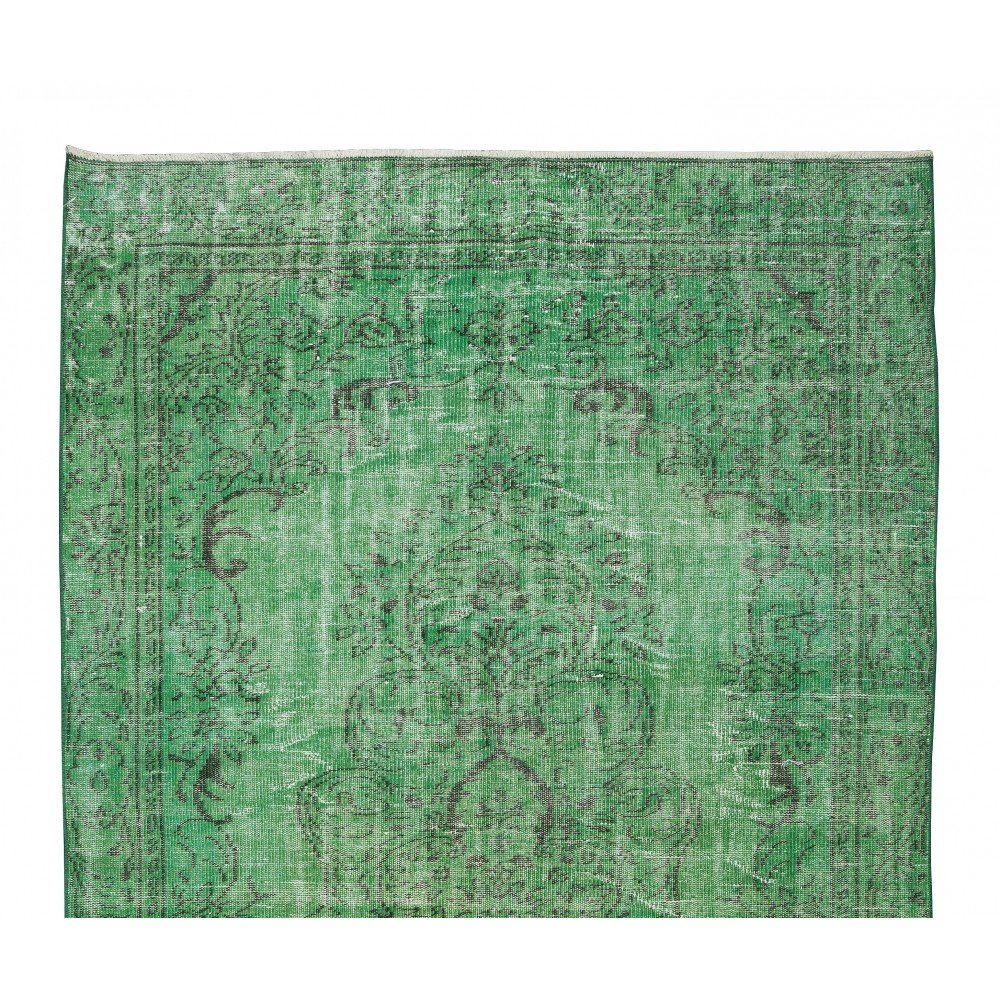 Vintage Handmade Turkish Rug Re-Dyed in Green, Great 4 Modern Interiors