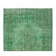 Vintage Handmade Turkish Rug Re-Dyed in Green, Great 4 Modern Interiors