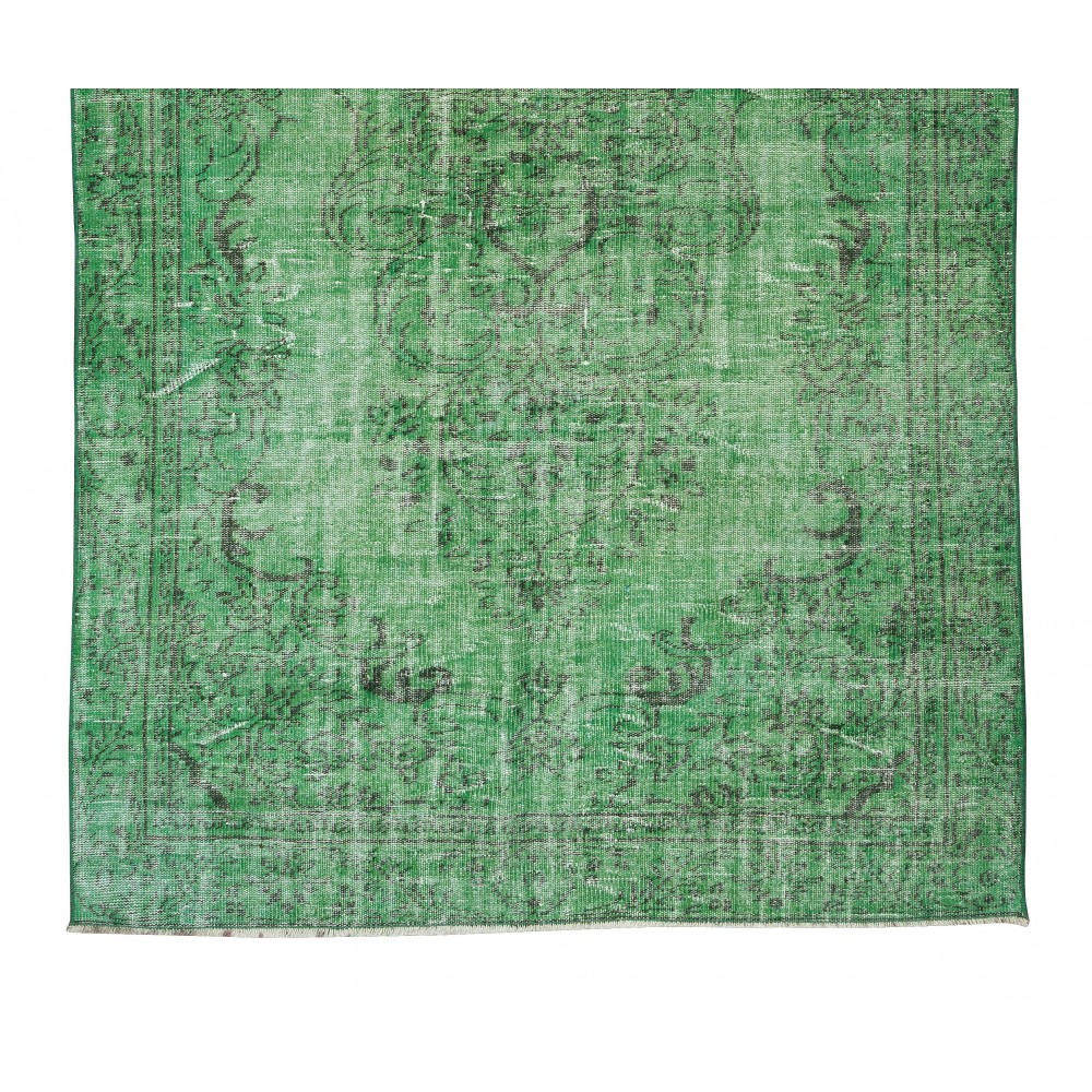 Vintage Handmade Turkish Rug Re-Dyed in Green, Great 4 Modern Interiors