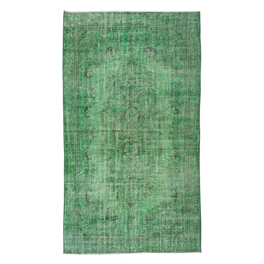 Vintage Handmade Turkish Rug Re-Dyed in Green, Great 4 Modern Interiors