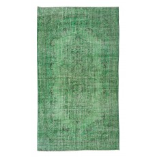 Vintage Handmade Turkish Rug Re-Dyed in Green, Great 4 Modern Interiors
