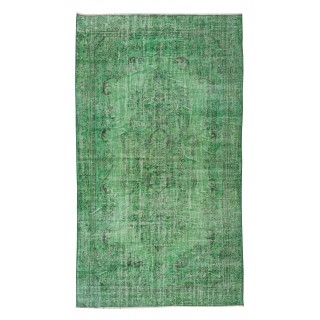 Vintage Handmade Turkish Rug Re-Dyed in Green, Great 4 Modern Interiors