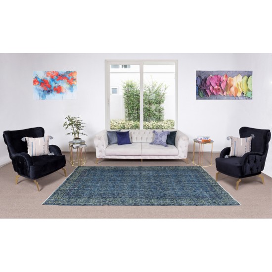 Grayish Blue Over-Dyed Rug for Modern Interiors, Vintage Hand-Knotted Turkish Carpet Grayish Blue Over-Dyed Rug for Modern Interiors, Vintage Hand-Knotted Turkish Carpet