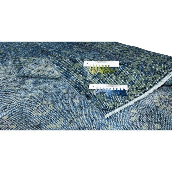 Grayish Blue Over-Dyed Rug for Modern Interiors, Vintage Hand-Knotted Turkish Carpet Grayish Blue Over-Dyed Rug for Modern Interiors, Vintage Hand-Knotted Turkish Carpet