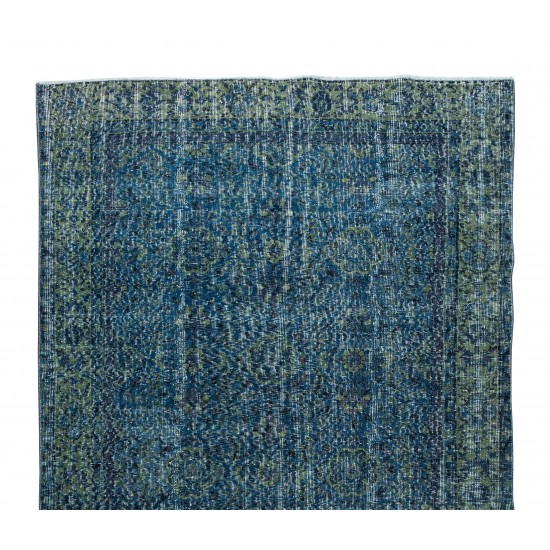 Grayish Blue Over-Dyed Rug for Modern Interiors, Vintage Hand-Knotted Turkish Carpet Grayish Blue Over-Dyed Rug for Modern Interiors, Vintage Hand-Knotted Turkish Carpet