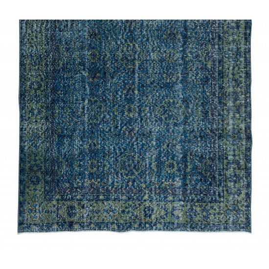 Grayish Blue Over-Dyed Rug for Modern Interiors, Vintage Hand-Knotted Turkish Carpet