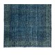 Grayish Blue Over-Dyed Rug for Modern Interiors, Vintage Hand-Knotted Turkish Carpet