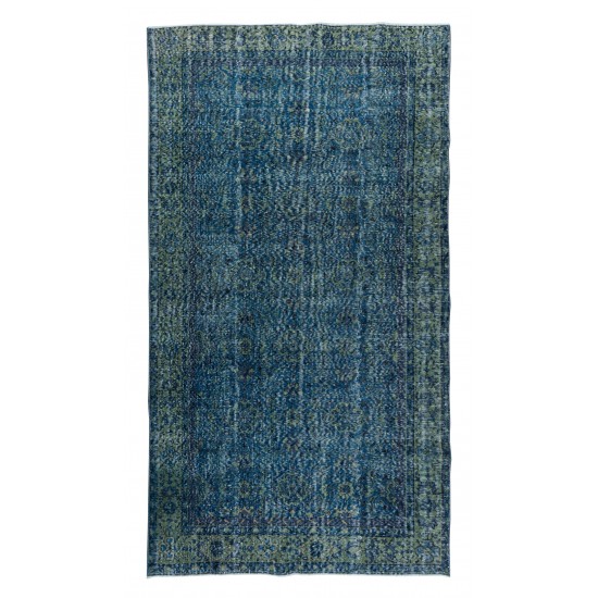 Grayish Blue Over-Dyed Rug for Modern Interiors, Vintage Hand-Knotted Turkish Carpet Grayish Blue Over-Dyed Rug for Modern Interiors, Vintage Hand-Knotted Turkish Carpet