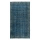 Grayish Blue Over-Dyed Rug for Modern Interiors, Vintage Hand-Knotted Turkish Carpet