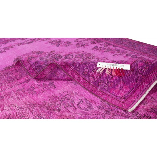 1960s Handmade Central Anatolian Rug Over-Dyed in Pink, Ideal for Contemporary Interiors