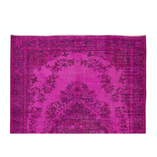 1960s Handmade Central Anatolian Rug Over-Dyed in Pink, Ideal for Contemporary Interiors