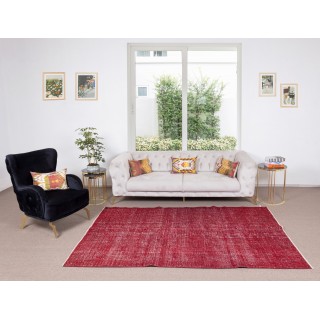 Handmade Turkish Rug Over-Dyed in Red, Ideal for Contemporary Interiors Handmade Turkish Rug Over-Dyed in Red, Ideal for Contemporary Interiors