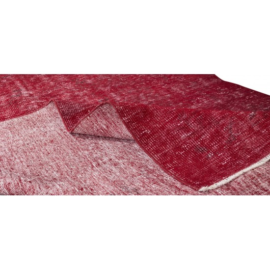 1960s Handmade Central Anatolian Rug Over-Dyed in Red, Ideal for Contemporary Interiors