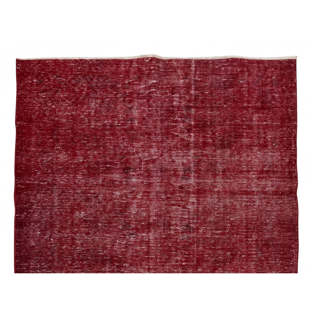 Handmade Turkish Rug Over-Dyed in Red, Ideal for Contemporary Interiors