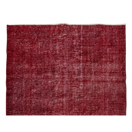 1960s Handmade Central Anatolian Rug Over-Dyed in Red, Ideal for Contemporary Interiors