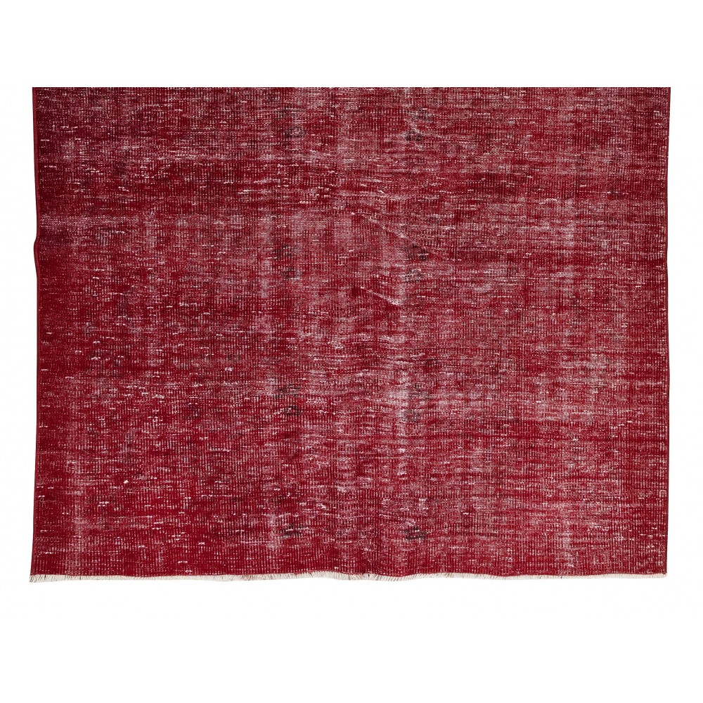 Handmade Turkish Rug Over-Dyed in Red, Ideal for Contemporary Interiors