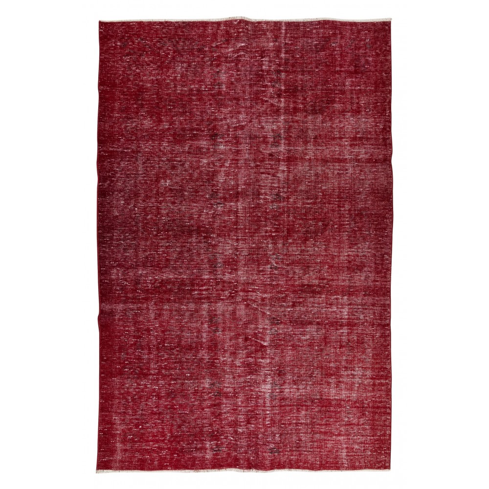 Handmade Turkish Rug Over-Dyed in Red, Ideal for Contemporary Interiors