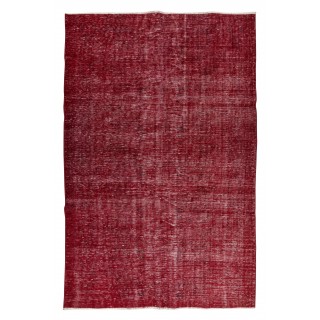 Handmade Turkish Rug Over-Dyed in Red, Ideal for Contemporary Interiors
